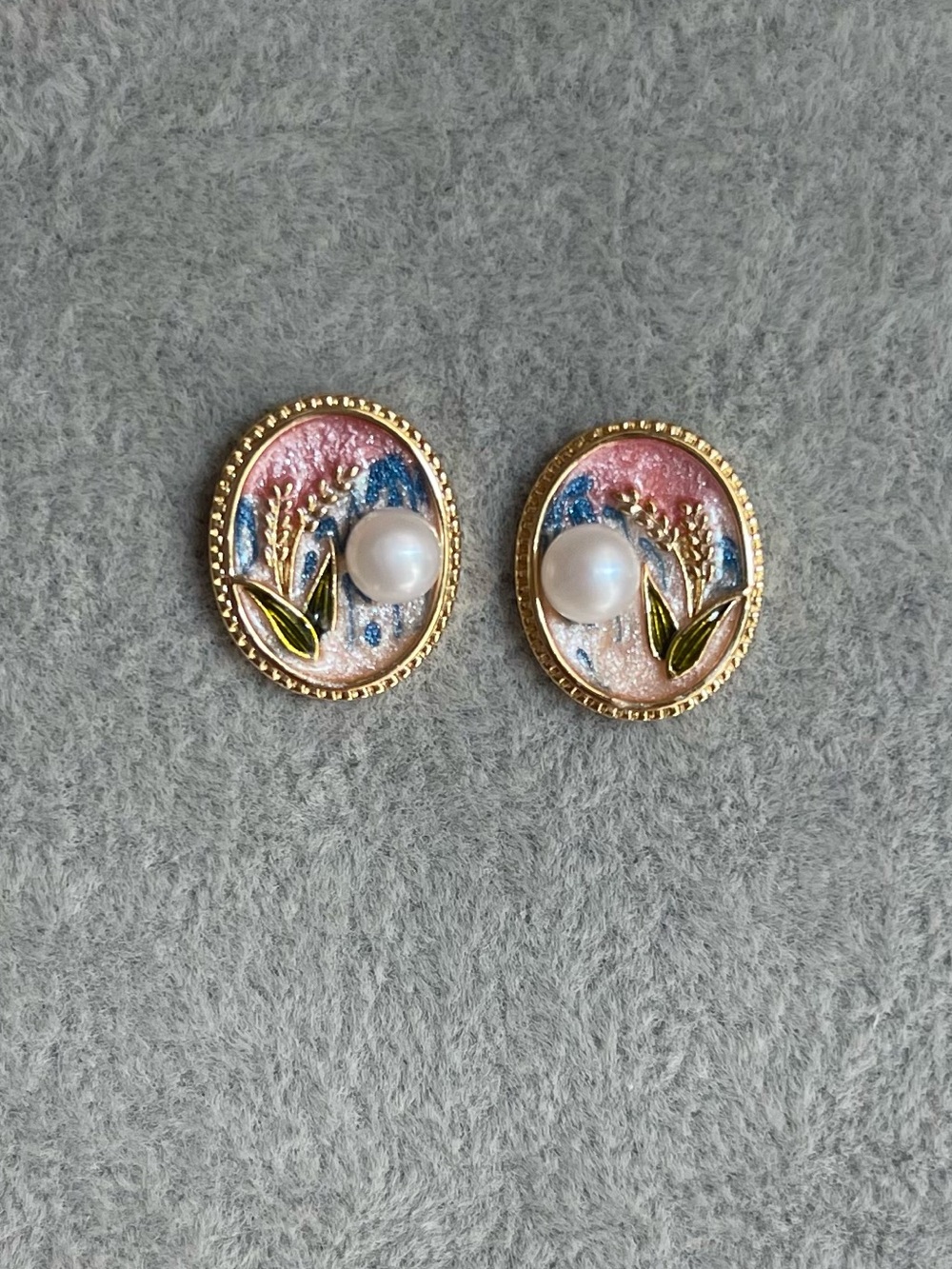 Gold Floral Freshwater Pearl Accent Stud Earrings - 925 silver posts